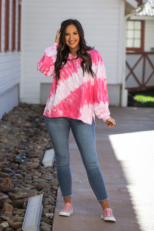 Pink Tie Dye Bubble Sleeve Top