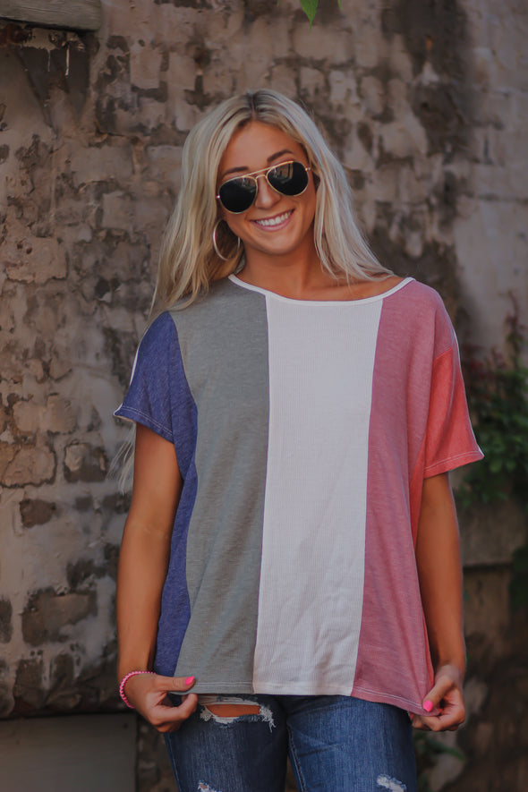 Multi Color Block Short Sleeve Top In Regular & Curvy