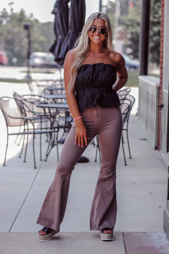 Black Strapless Peplum Top