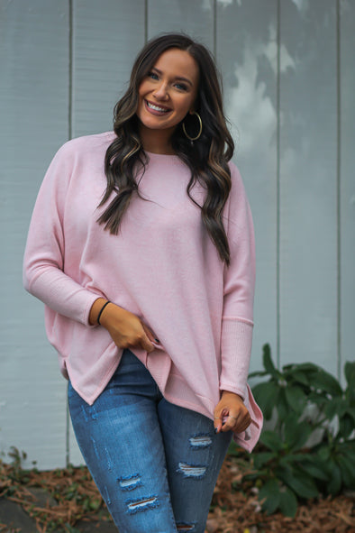 Baby Pink Brushed Knit Pullover Top