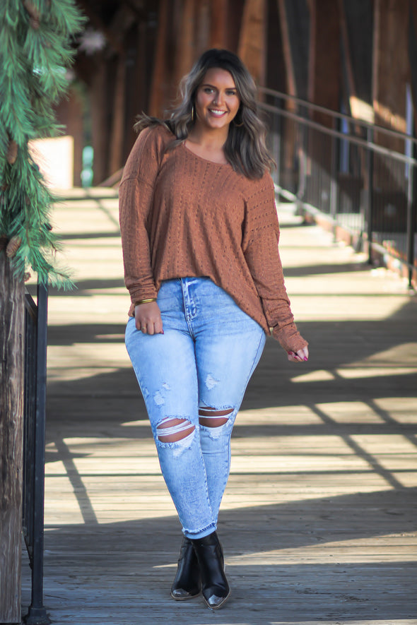 Rust Open Knit Criss Cross Back Top