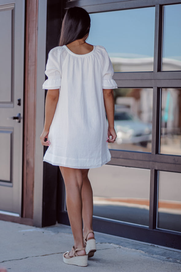 Ivory Gauze Puff Sleeve Mini Dress