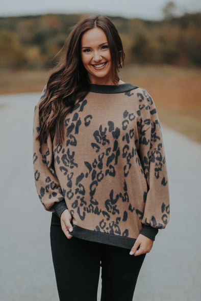 Mocha Leopard Soft Knit Twist Back Top