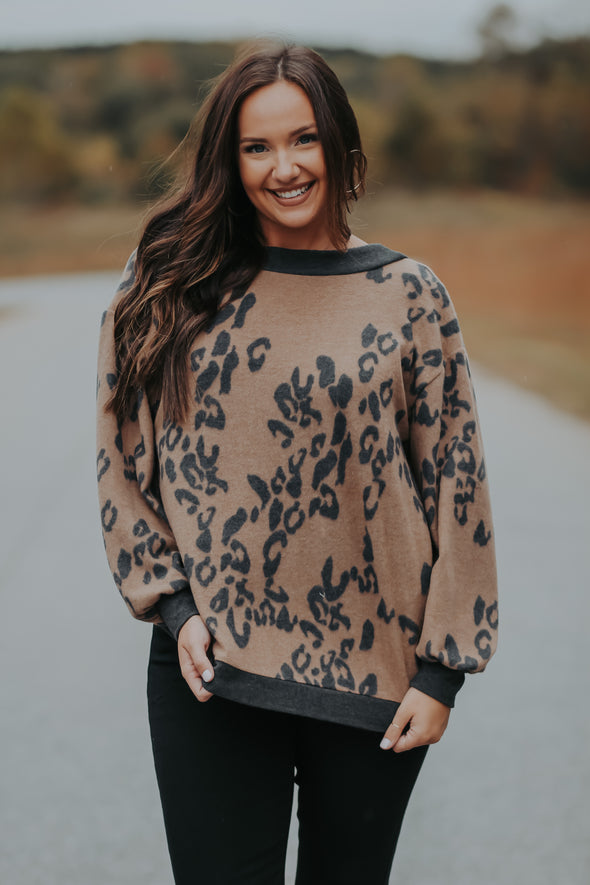 Mocha Leopard Soft Knit Twist Back Top