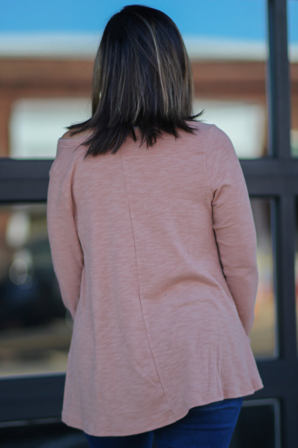 Salmon Ribbed Knit Babydoll Top