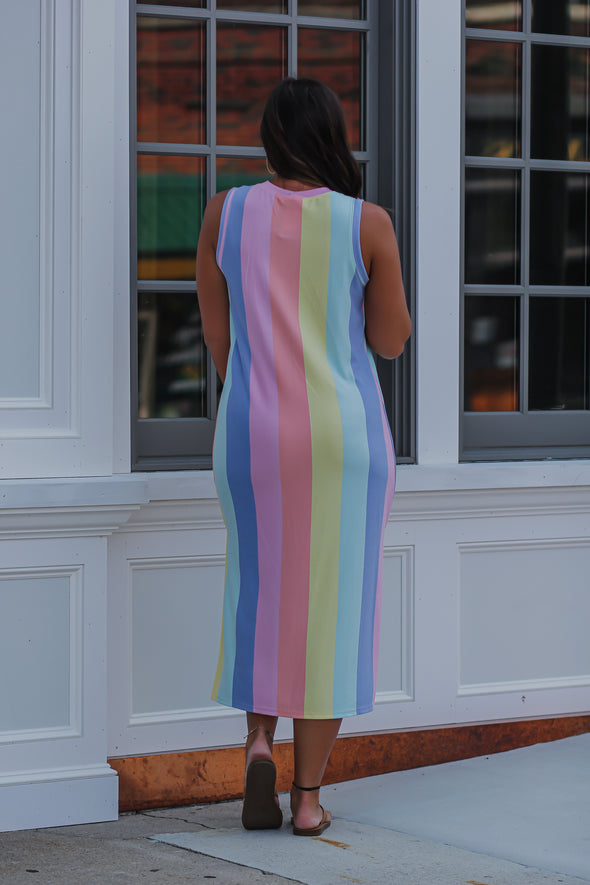 Multicolor Stripe Sleeveless Maxi Dress