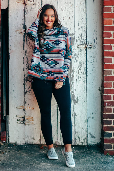 Heather Grey Multi Aztec Cowl Neck Top