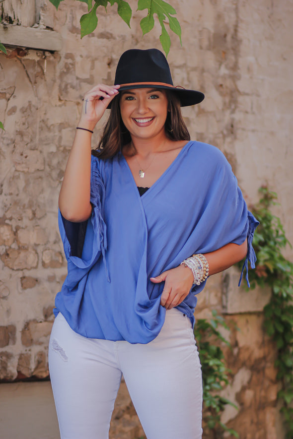 Indigo Blue Surplice Tie Sleeve Blouse