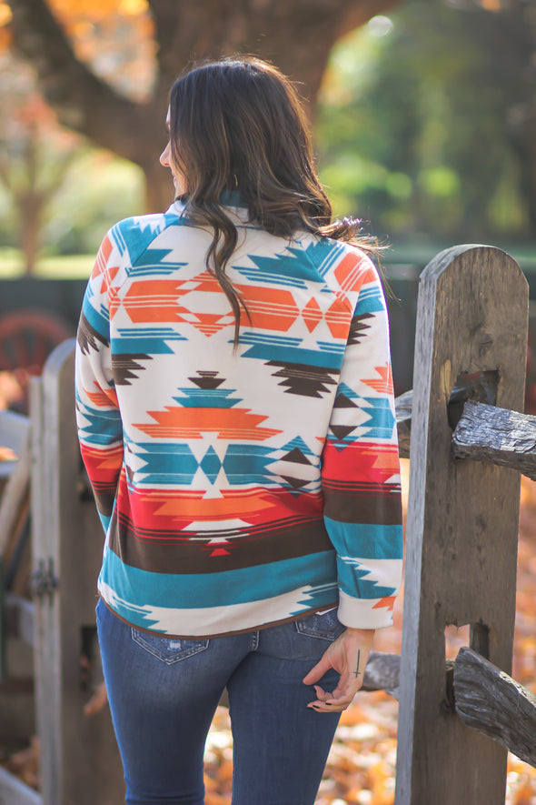 Teal & Brown Aztec Fleece Jacket