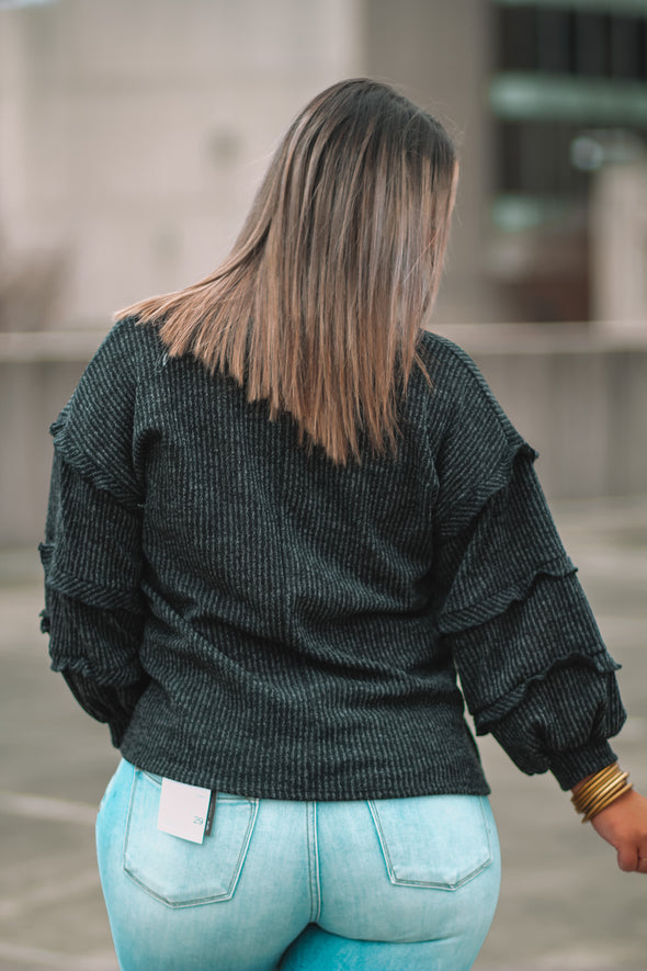 Black Tiered Bubble Sleeve Top