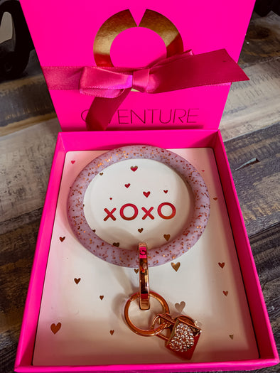 Oventure Rose Gold Confetti with Heart Charm Key Ring Gift Set
