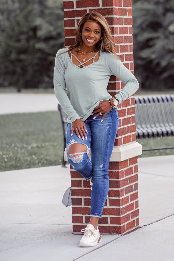 Sage Criss Cross Long Sleeve Top