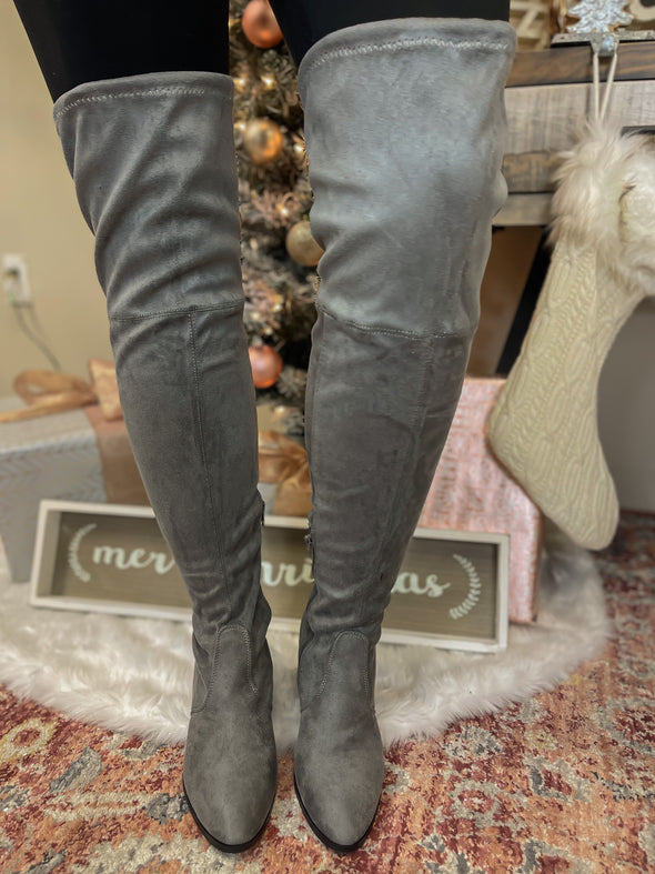 The Audrey Over The Knee Boot in Grey