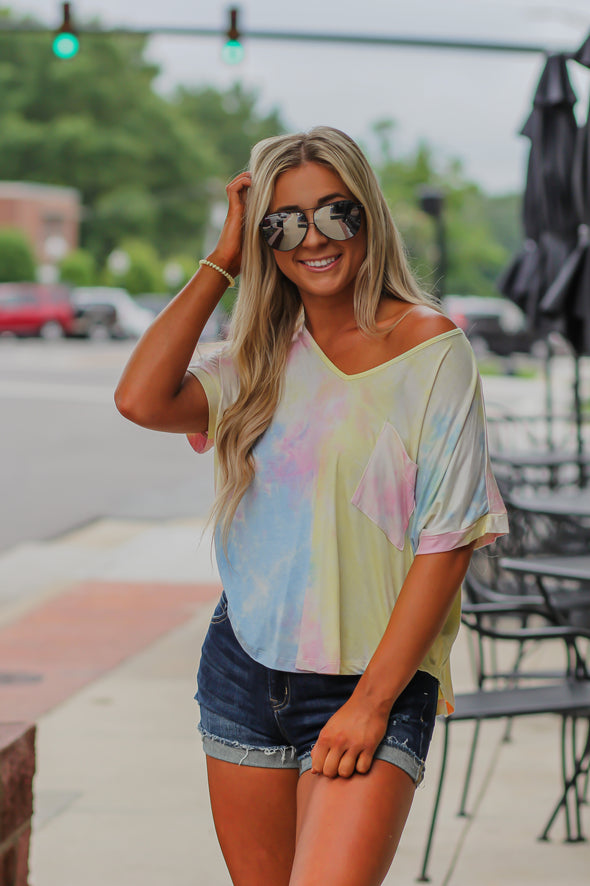 Multi Tie Dye Short Sleeve V Neck