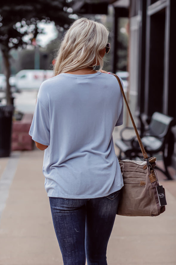 Dusty Blue Short Sleeve Pocket Top