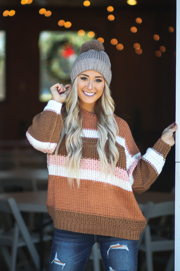 Camel & Pink Colorblock Sweater