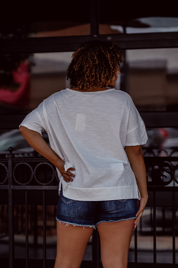 Ivory Textured Short Sleeve Blouse