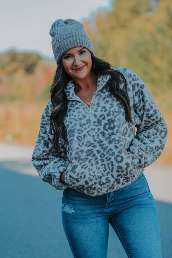 Z Supply Denver Leopard Mink Grey Sherpa Jacket
