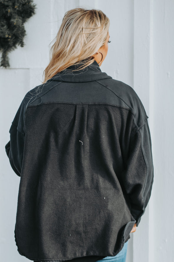 Black Mineral Wash Cozy Jacket in Regular & Curvy