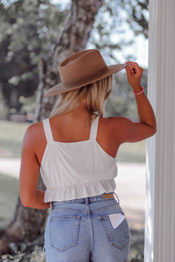 Ivory Woven Ruffle Tank