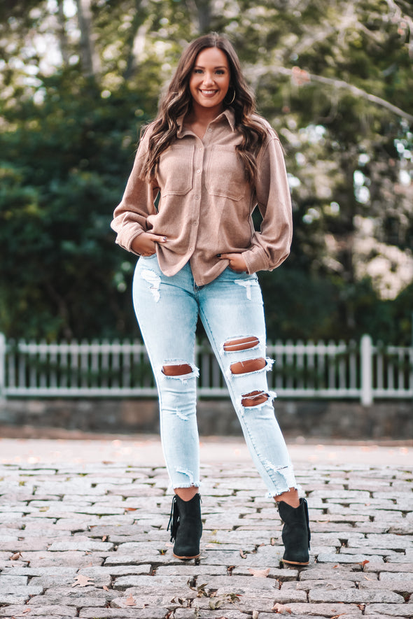 Mocha Button Down Cozy Shacket