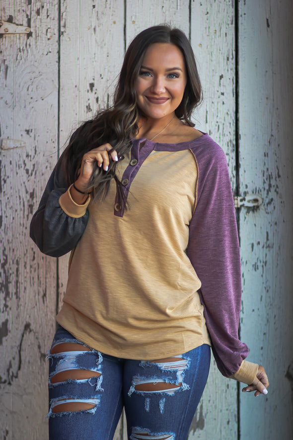 Mustard & Wine Colorblock Henley Top