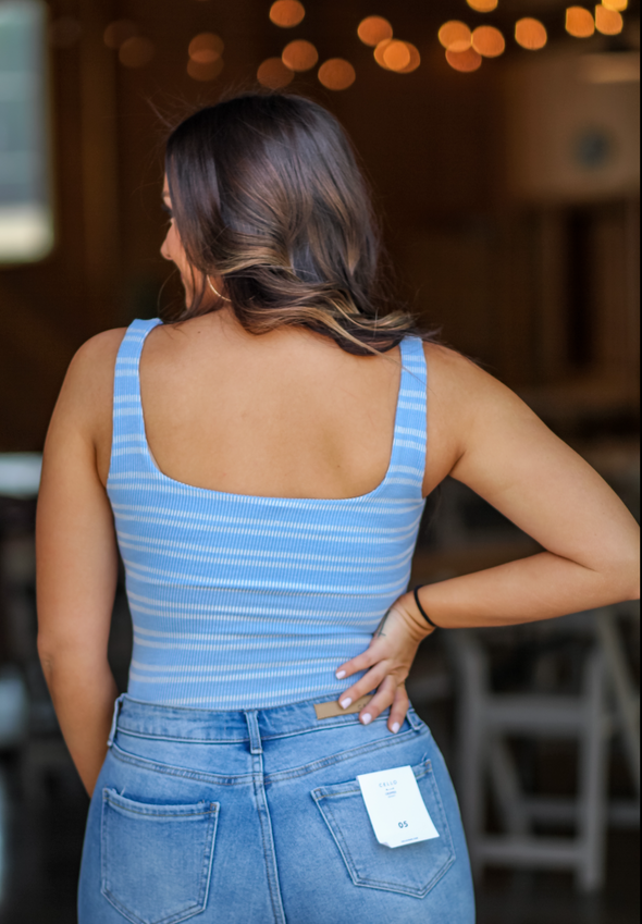 Blue & Ivory Striped Ribbed Bodysuit