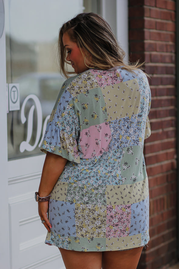 Multi Floral Pastel Short Sleeve Kimono