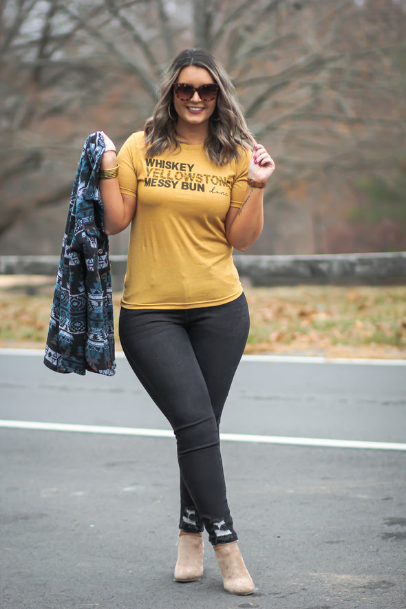 Whiskey Yellowstone Messy Buns Graphic Tee