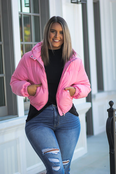 Hot Pink Hooded Puffer Jacket
