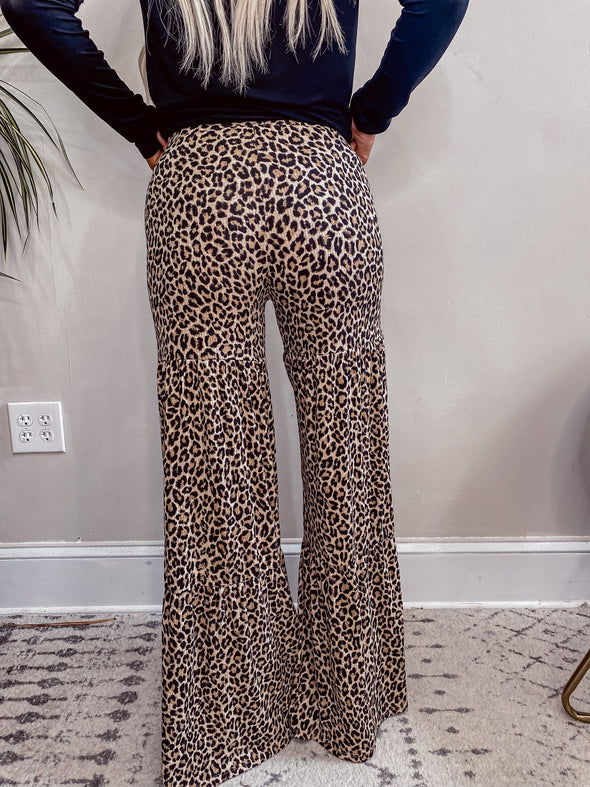 Leopard Knit Tiered Flare Pants