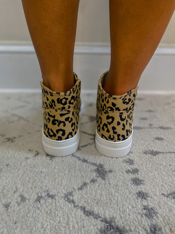 Tan Leopard High Top Zip Sneaker