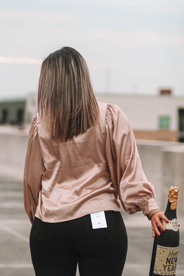 Gold Satin Puff Sleeve Blouse