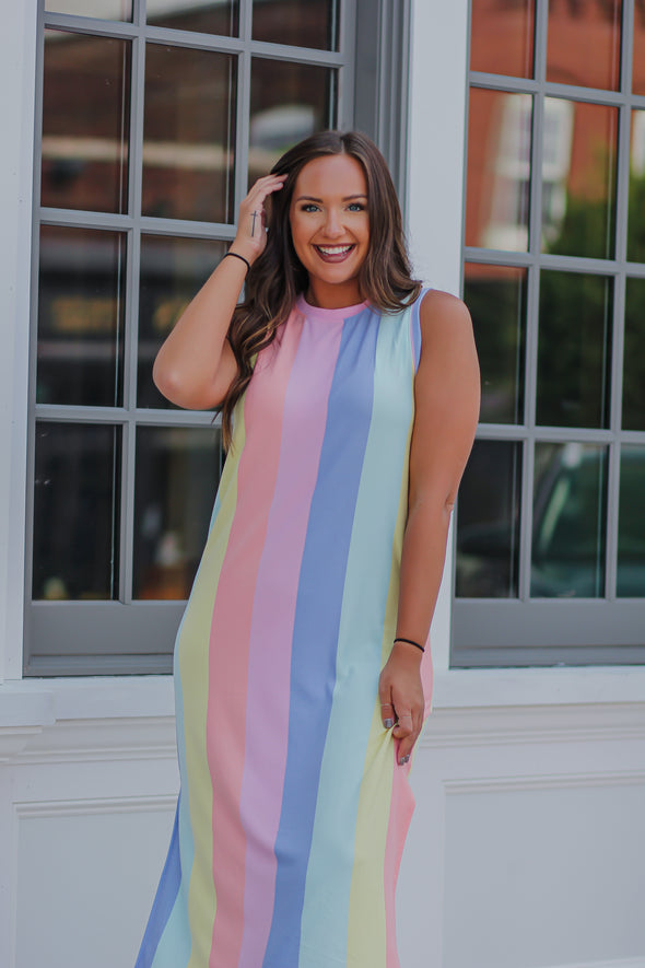 Multicolor Stripe Sleeveless Maxi Dress