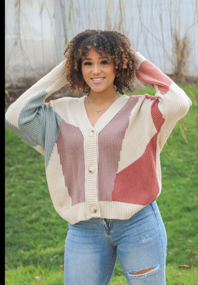 Taupe & Sage Colorblock Sweater Cardigan
