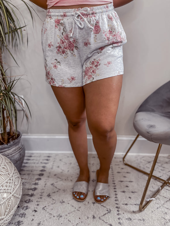 Light Grey Floral Soft French Terry Shorts