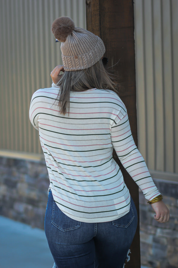 Cream Multi Stripe Long Sleeve Top