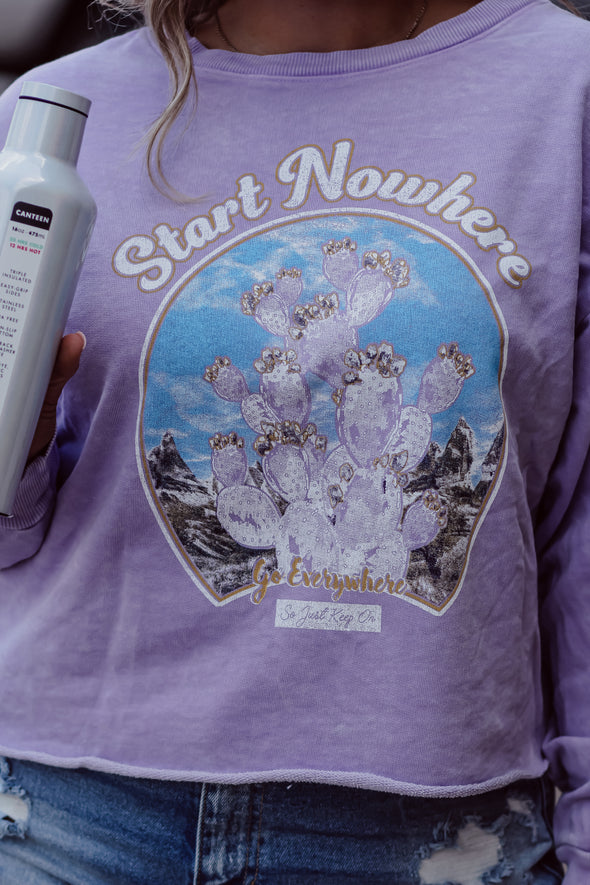 Lavender Start Nowhere Graphic Cropped Pullover
