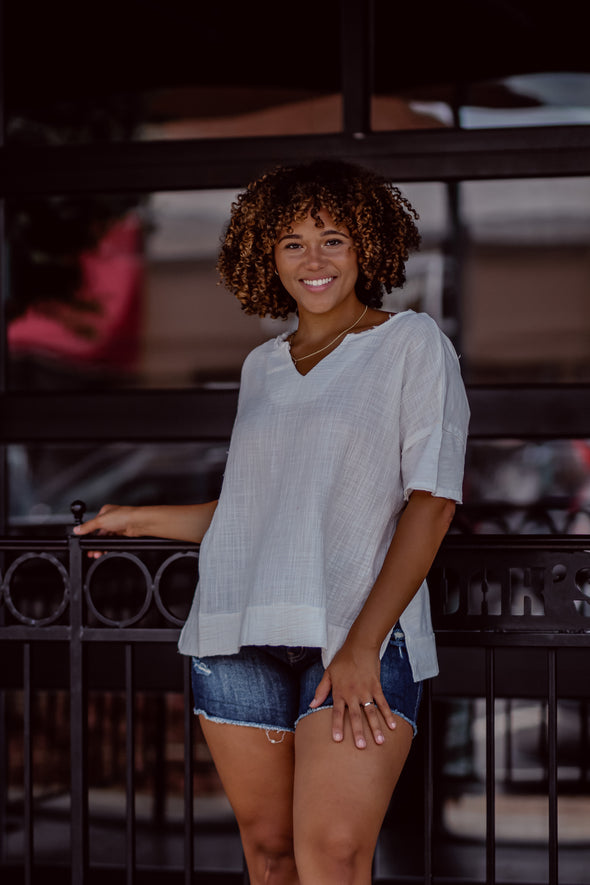 Ivory Textured Short Sleeve Blouse