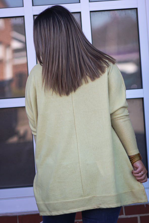 Dusty Yellow Brushed Knit Cowl Neck Top