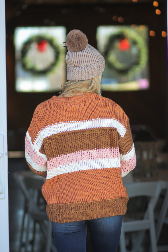 Camel & Pink Colorblock Sweater