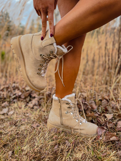 Taupe Faux Fur Lace Up Boot