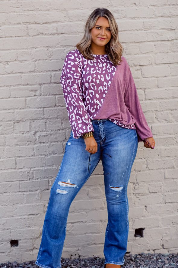 Sangria & Ivory Leopard Color Block Long Sleeve Top