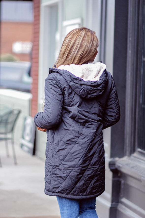 Black Reversible Faux Fur Parka