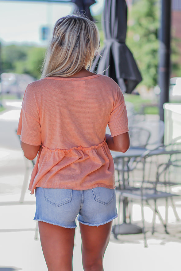 Papaya V Neck Textured Babydoll Blouse