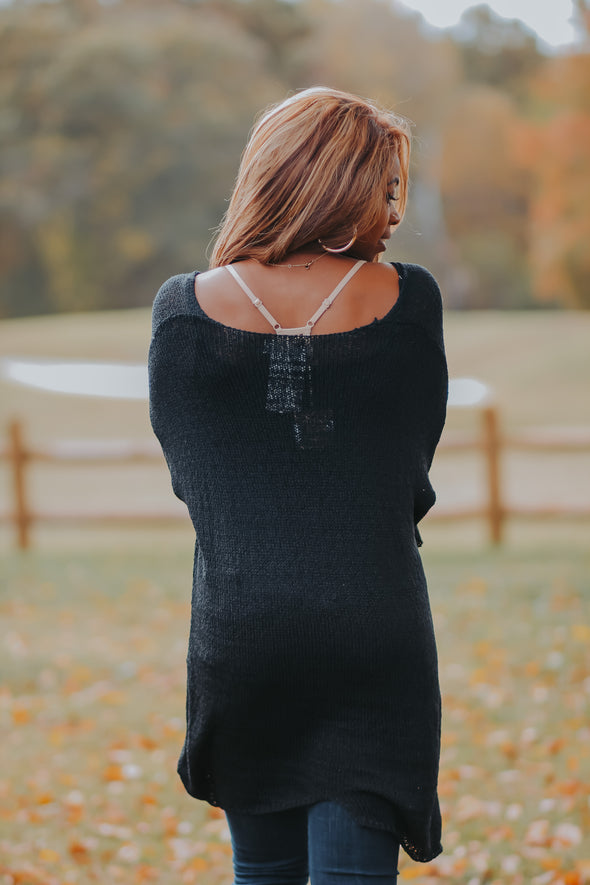 Black Knit Long Sleeve Tunic Sweater