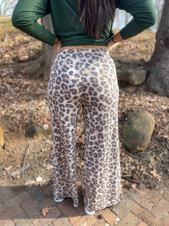 Leopard French Terry Wide Leg Pants