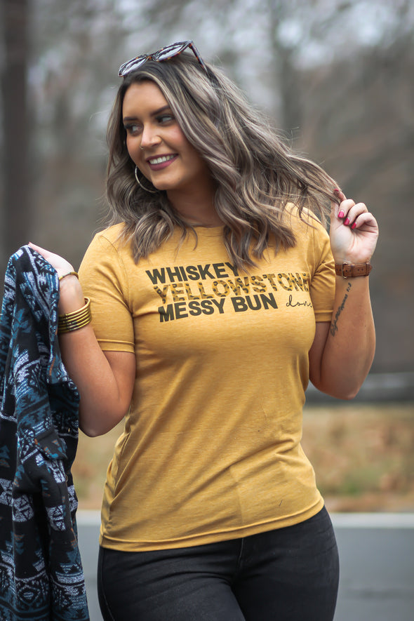 Whiskey Yellowstone Messy Buns Graphic Tee