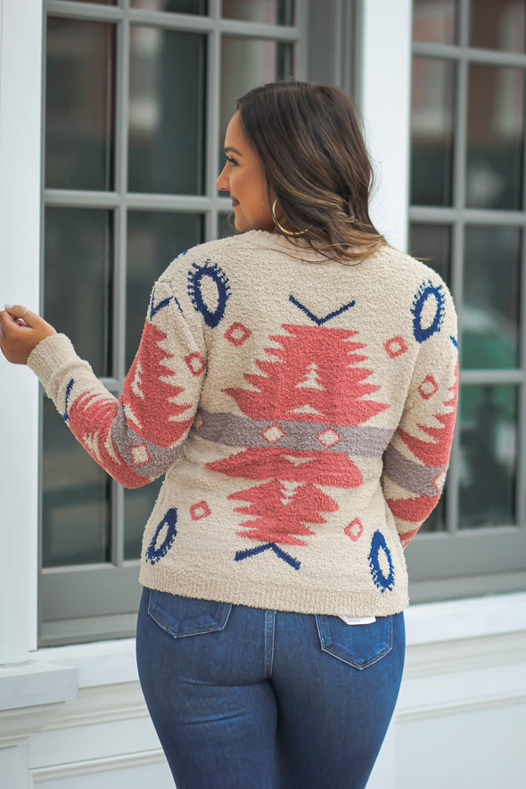 Taupe Aztec Cozy Knit Sweater