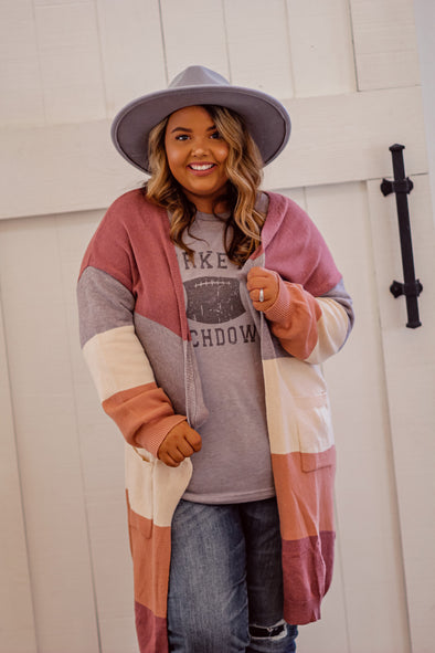 Mauve Colorblock Open Front Cardigan